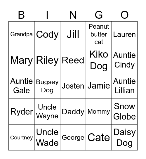 Jamie Walker Bingo Card