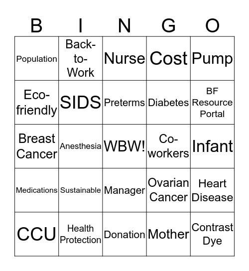 World Breastfeeding Week BINGO! Bingo Card