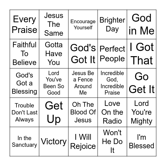 VIBE BINGO GOSPEL EDITION Bingo Card