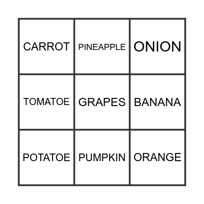 FRUITS AND VEGETABLES BINGO Card