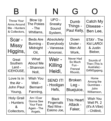 MUMBOS BINGO: AUSSIE Bingo Card