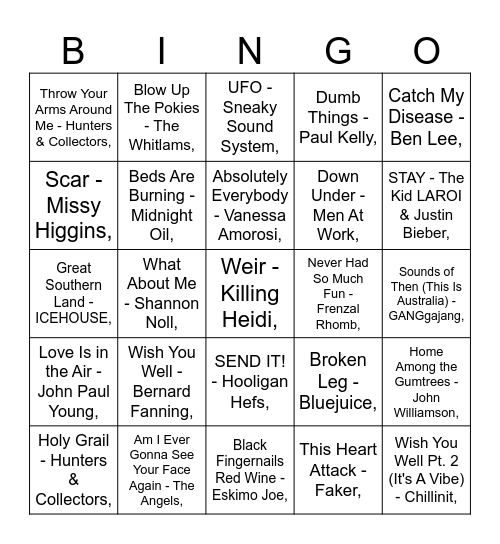 MUMBOS BINGO: AUSSIE Bingo Card