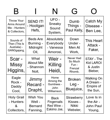 MUMBOS BINGO: AUSSIE Bingo Card