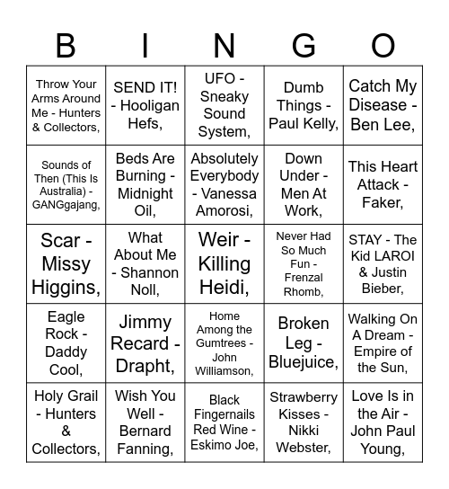 MUMBOS BINGO: AUSSIE Bingo Card