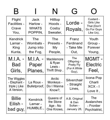 MUMBOS BINGO: HOTTEST 100 Bingo Card