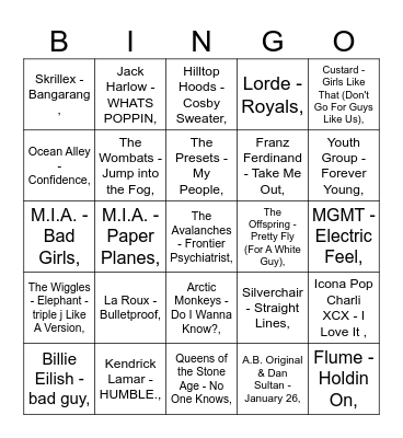 MUMBOS BINGO: HOTTEST 100 Bingo Card