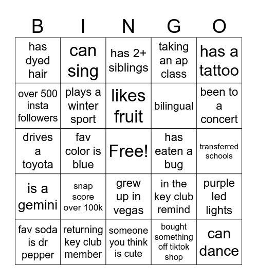 Key Club Human Bingo! Bingo Card