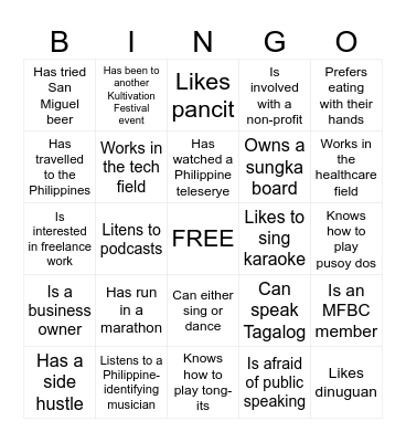 GALAVANTING BINGO Card