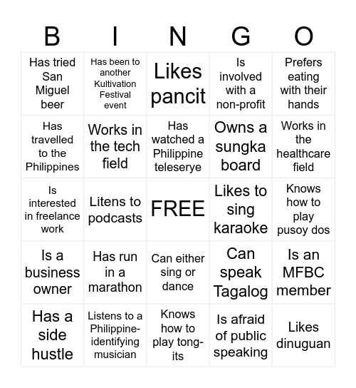 GALAVANTING BINGO Card