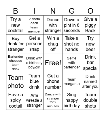 Bar Bingo Card