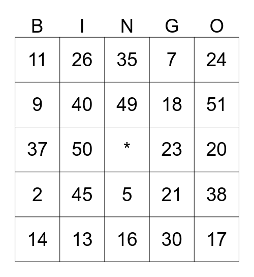 生日party Bingo Card