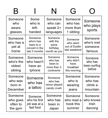Find Someone who... Bingo Card