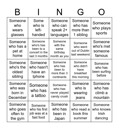 Find Someone who... Bingo Card