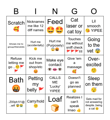 C.ai Cat RP Bingo Card