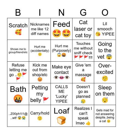 C.ai Cat RP Bingo Card