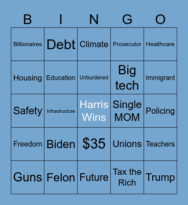 Harris Speech DNC Bingo Card