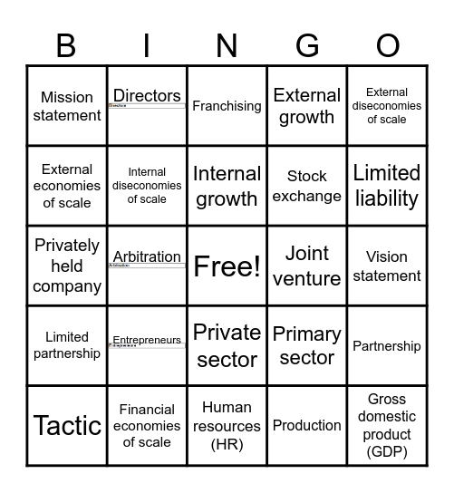 Intro to Business BINGO Card