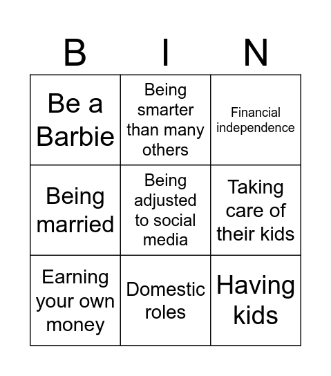 Patriarchy Bingo Card