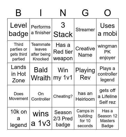 Apex Bingo Card