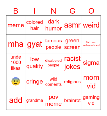 tiktok bingo card Bingo Card