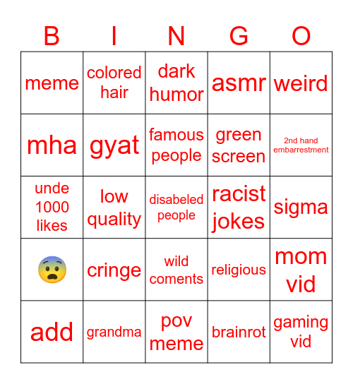 tiktok bingo card Bingo Card