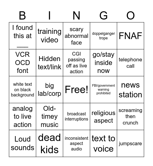 ARG/ANALOG/DITIGAL HORROR Bingo Card