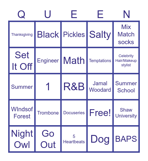 All Hail the Queen Bingo Card