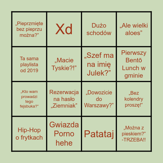 ——————————- Bingo Card