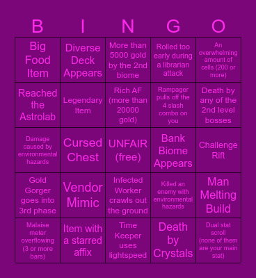 Dead Cells Bingo Card