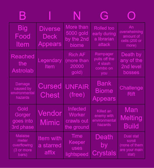 Dead Cells Bingo Card