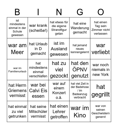 schnelles Ferienbingo Card