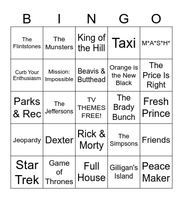 TV THEMES Bingo Card