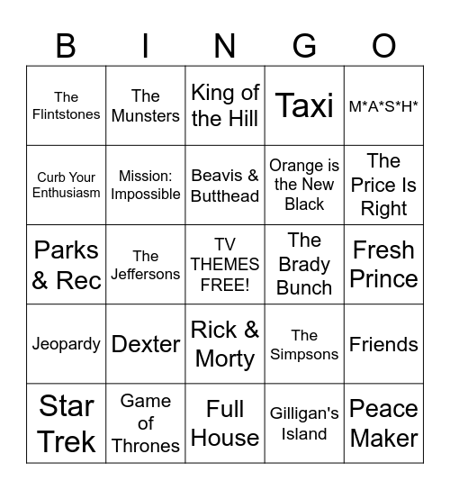 TV THEMES Bingo Card