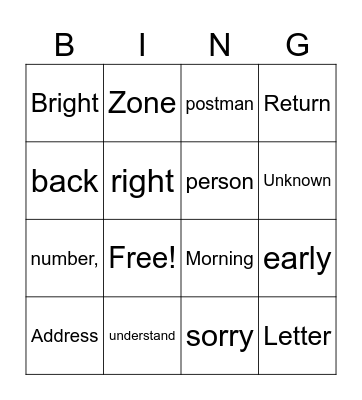 Return to sender Bingo Card