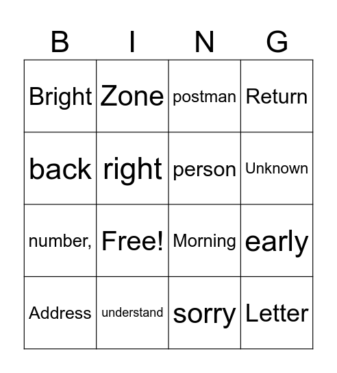 Return to sender Bingo Card