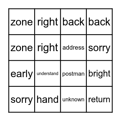 RETURN TO SENDER Bingo Card