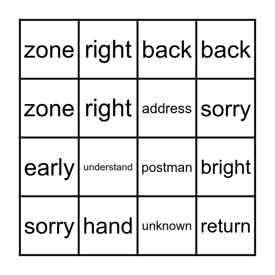 RETURN TO SENDER Bingo Card