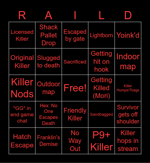 Rail's Birthday (Survivor) Bingo Card