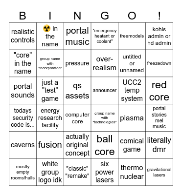 roblox core games Bingo Card