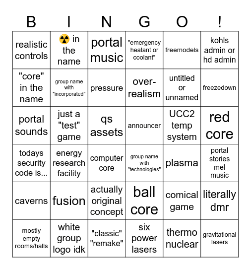 roblox core games Bingo Card