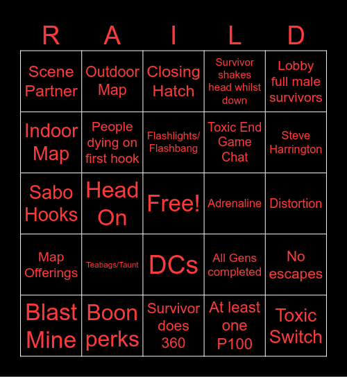 Rail's Birthday (Killer) Bingo Card