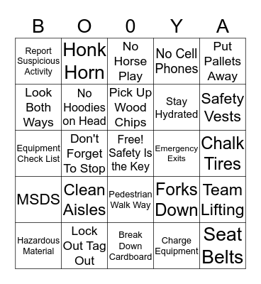 BOOYA SAFETY BINGO Card