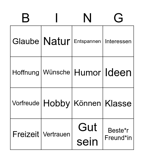 Ressourcen Bingo Card