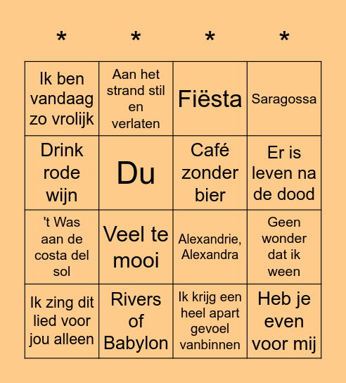 Muziek Bingo Card