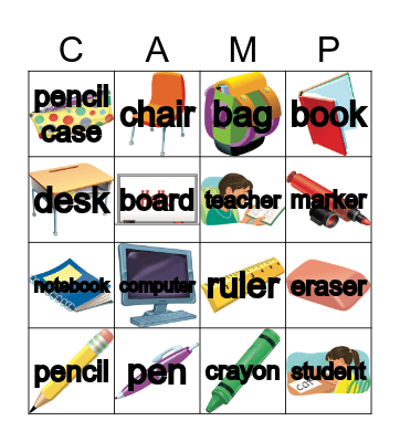 School Bingo Card