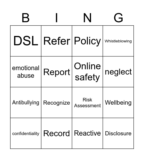 Safeguarding Bingo Card