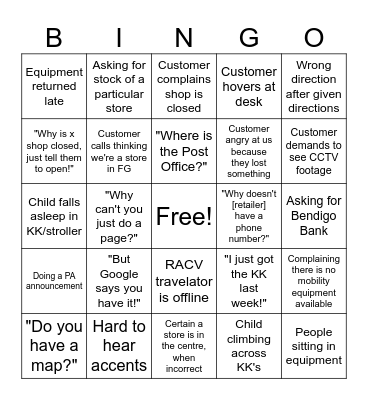 Westfield Bingo 2: Electric Boogaloo Bingo Card