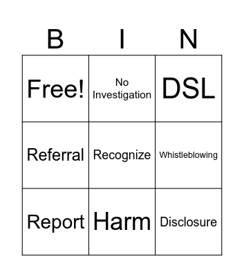 Safeguarding Bingo Card