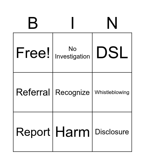 Safeguarding Bingo Card