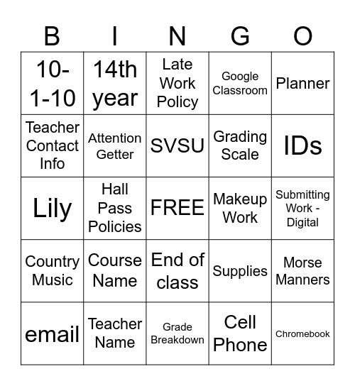 Rhoades Syllabus Bingo Card